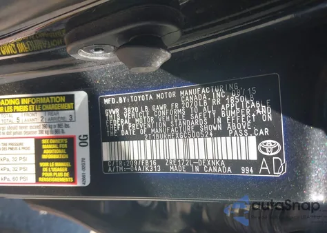 2016 Toyota Corolla Le Plus z USA, uszkodzony, nr VIN 2T1BURHEXGC500524